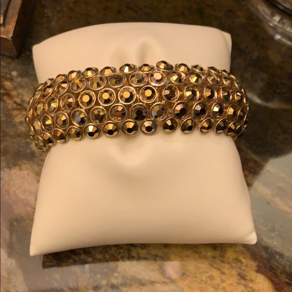 Gold Domed Amber-Topaz Crystals Stretch Bracelet